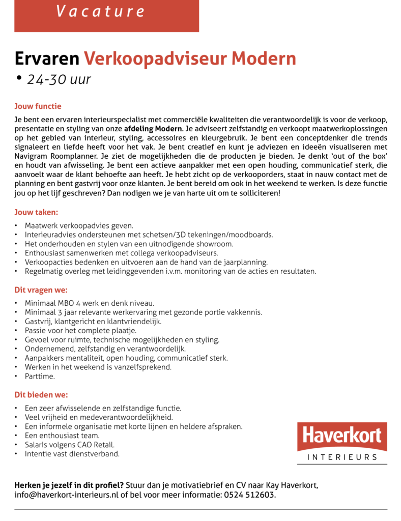 Haverkort Vacature Verkoop Specialist 230728